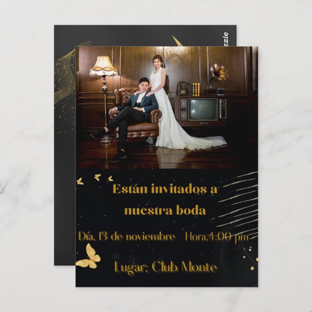Cartão Postal invitacion elegante bodas (Frente/Verso)