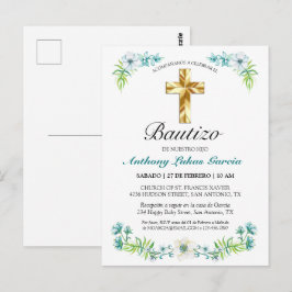 Cartão Postal Invitación elegante del bautismo del muchacho del
