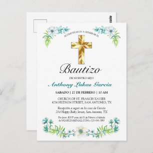 Cartão Postal Invitación elegante del bautismo del muchacho del