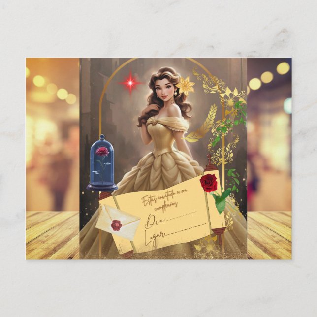 Cartão Postal invitacion magica la bella y la bestia (Frente)