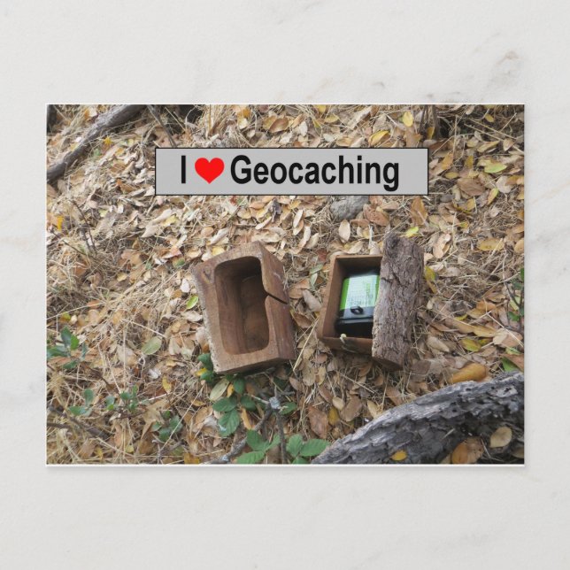 Cartão Postal Invólucro da caixa de madeira: Geocaching (Frente)