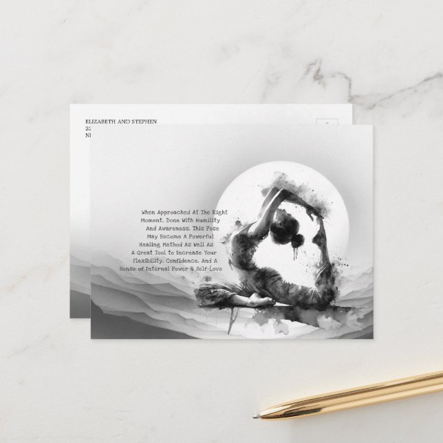 Cartão Postal Ioga Reiki Pose do Rei Pombo de Uma Perna Aquarela (Frente/Verso In Situ)