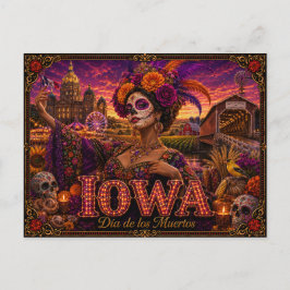 Cartão Postal Iowa Día de los Muertos Retro