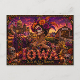 Cartão Postal Iowa Día de los Muertos Retro