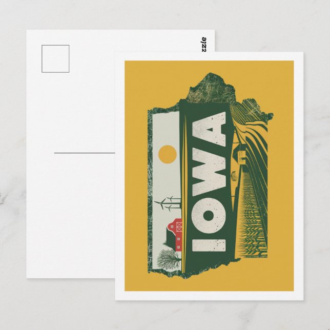 Cartão Postal Iowa Retro Viagem Design Iconic Estados Unidos (Frente/Verso)