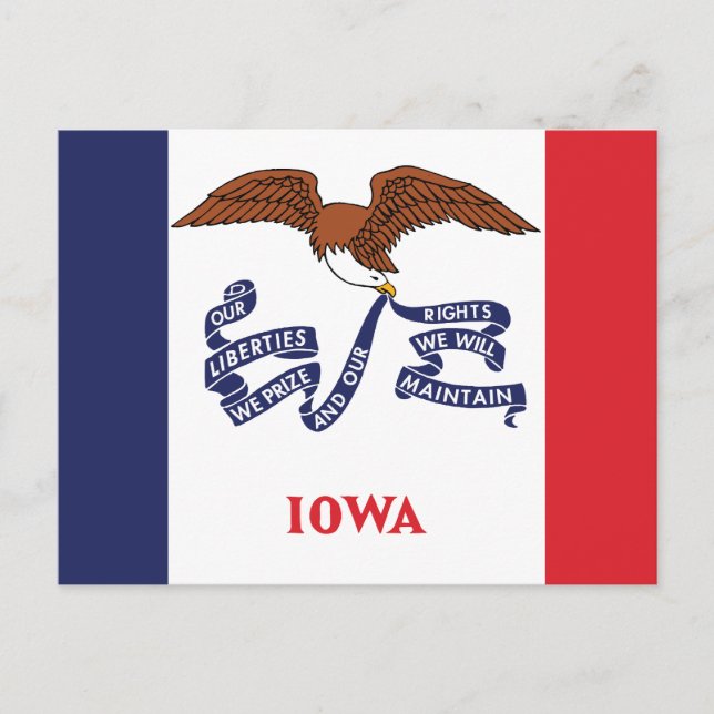 Cartão Postal Iowa State Flag Hawkeye State Eagle & Motto  (Frente)