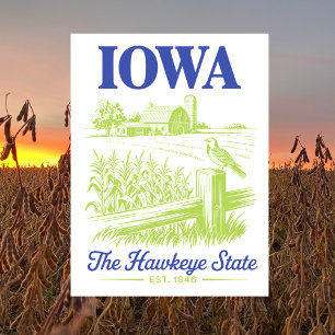 Cartão Postal Iowa The Hawkeye State Est. 1846 Farmhouse