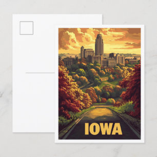 Cartão Postal Iowa USA Vintage Illustration Viagem