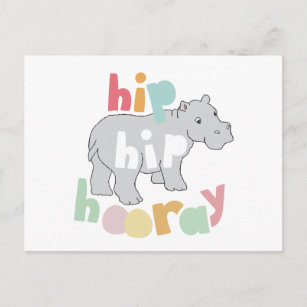 Cartão Postal ip Hip Hooray Cinza Hippo Desenhando Bestial Arte 