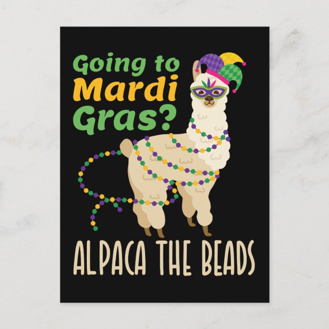 Cartão Postal Ir para Mardi Gras Alpaca as Miçangas (Frente)