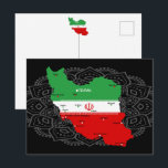 Cartão Postal Iran Map with Flag and Emblem<br><div class="desc">Iran Political Map with capital Tehran,  national borders,  most important cities,  rivers and lakes. The Iranian Flag Colors are superposed on the Map Silhouette. Vector Illustration by BluedarkArt TheChameleonArt</div>