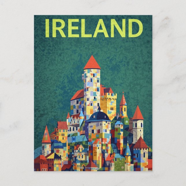 Cartão Postal Ireland Castle Colorful Retro Travel (Frente)