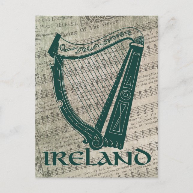 Cartão Postal Ireland Harp Design, Irish Harp (Frente)