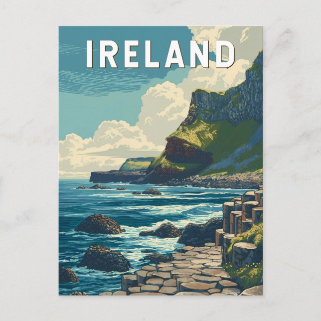 Cartão Postal Ireland Illustration Travel Art Vintage (Frente)