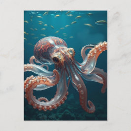 Cartão Postal Iridescent Glass Octopus Art | Deep Sea Fantasy  