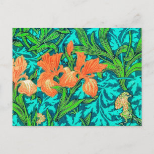 Cartão Postal Íris de William Morris, laranja e turquesa