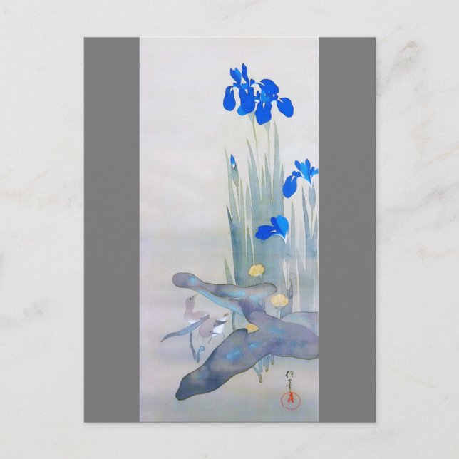 Cartão Postal Iris e Bird, Watanabe Seitei (Frente)