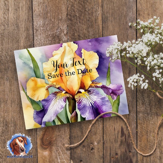 Cartão Postal Iris Schwertlilie - Aquarell-Design | (Romantische Karte mit Iris, im Aquarell-Design, mit Wunschtext personalisierbar )
