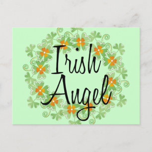 Cartão Postal Irish Angel Shamrock Wreath