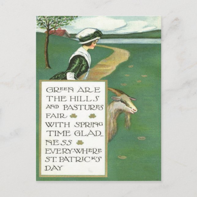 Cartão Postal Irish Girl Goat Pasture (Frente)
