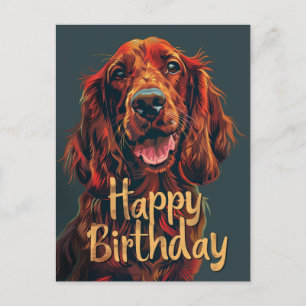 Cartão Postal Irish Setter Happy Birthday