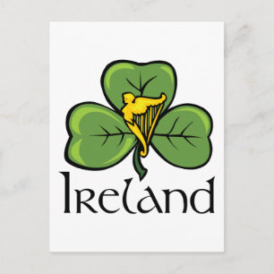 Cartão Postal Irlanda Shamrock and Harp