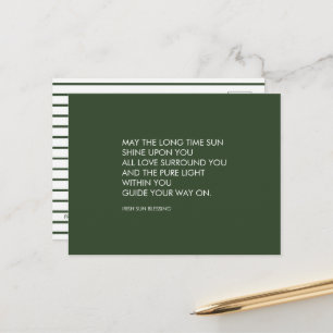 Cartão Postal Irlandês Bênção Sage Verde & White Strik Modern