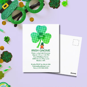 Cartão Postal Irlandês Gnomo Monograma Shamrock St Patricks