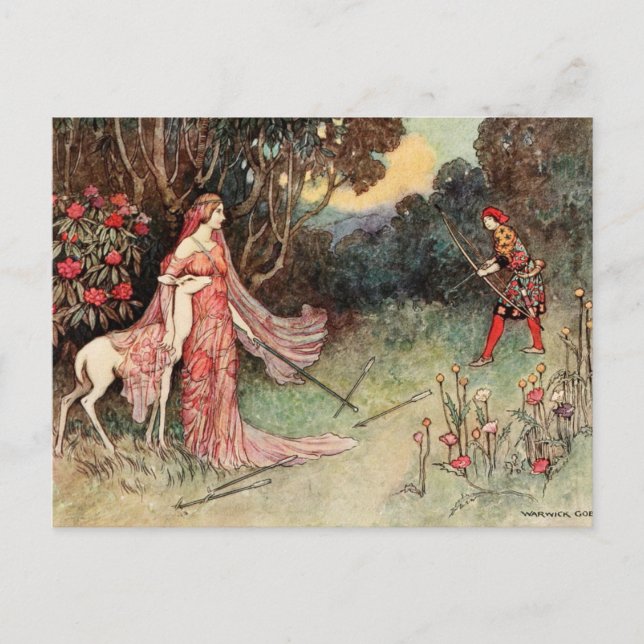 Cartão Postal Irmão e irmã Grimm - conto de fadas Warwick Goble (Frente)