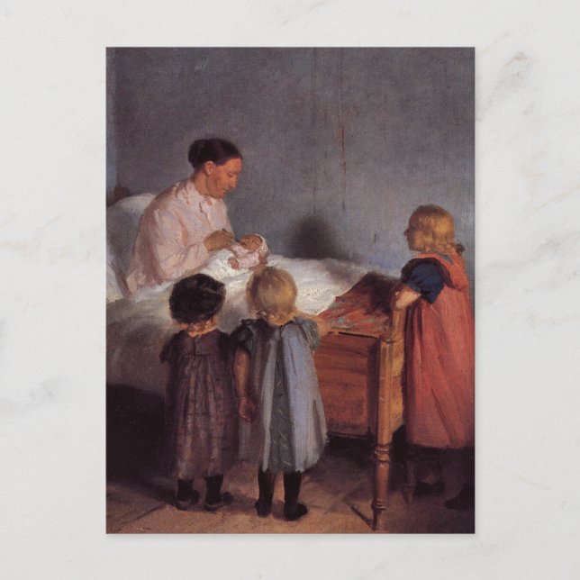 Cartão Postal Irmãozinho pintando lindas artes mãe criança (Frente)