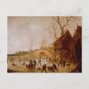 Cartão Postal Isaac van Ostade: Paisagem de inverno com jogadore