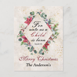 Cartão Postal Isaiah 9:6 Para nós uma criança é nascer, Natal