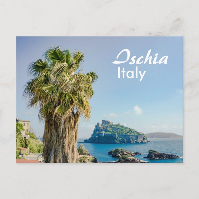 Cartão Postal Ischia em Itália Palm Tree com Castello Aragonese (Frente)