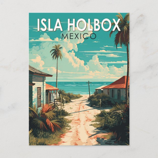 Cartão Postal Isla Holbox Mexico Viagem Art Vintage (Frente)