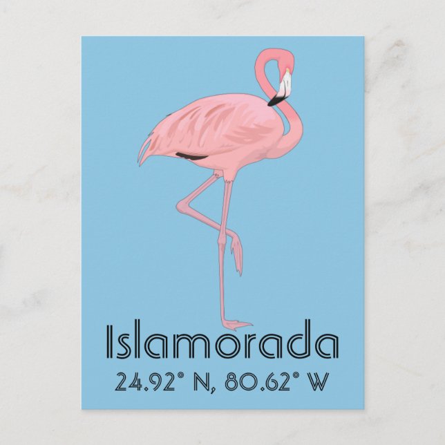 Cartão Postal Islamorada FL Keys Flamingo Latitude Longitude (Frente)