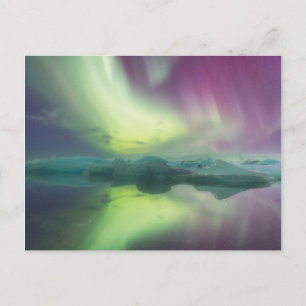 Cartão Postal Islândia, Jokulsarlon. Luzes da Aurora Reflectidas