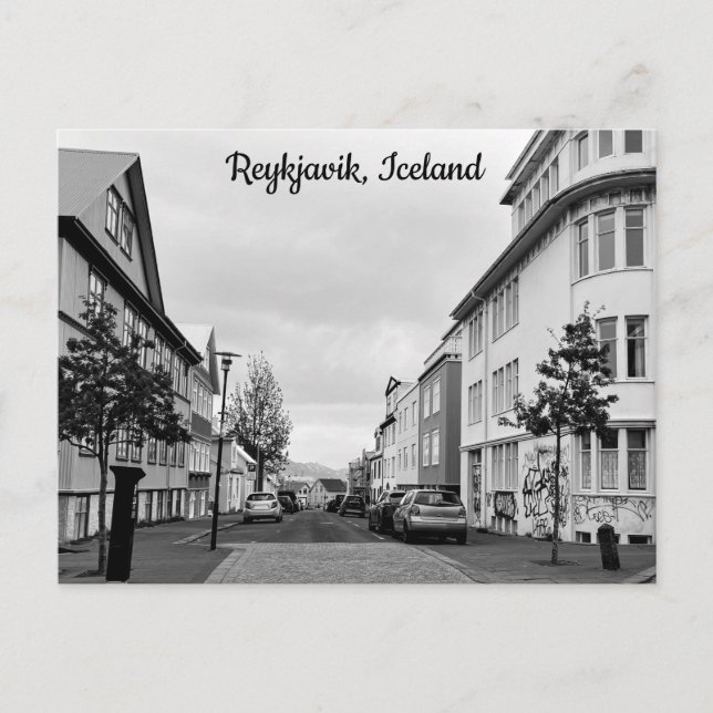 Cartão Postal Islândia Reykjavik Street Black White Personalize (Frente)