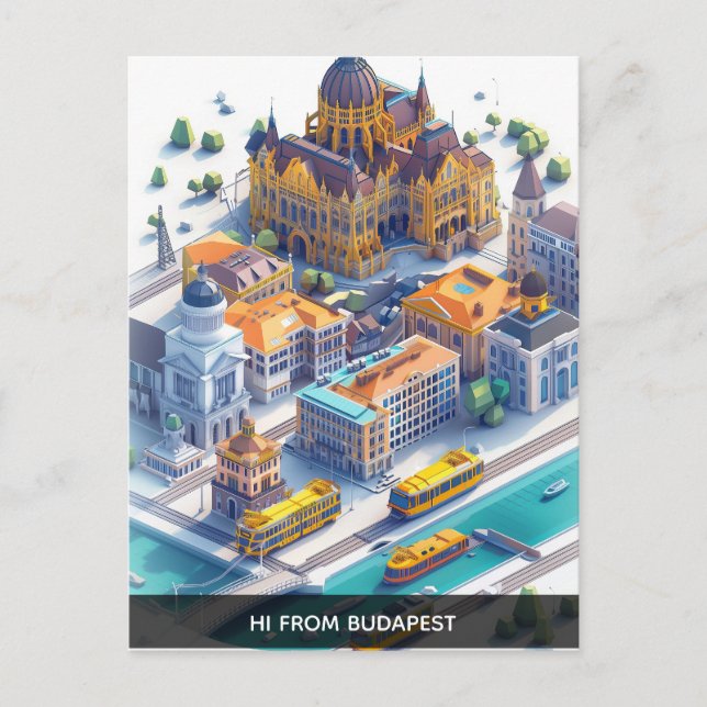 Cartão postal Isométrico Budapest Viagem (Frente)