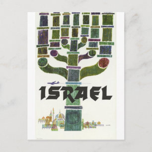 Cartão Postal Israel, Menorah, companhia aérea vintage viagem