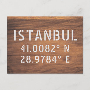 Cartão Postal Istambul Latitude & Longitude Dark Wood