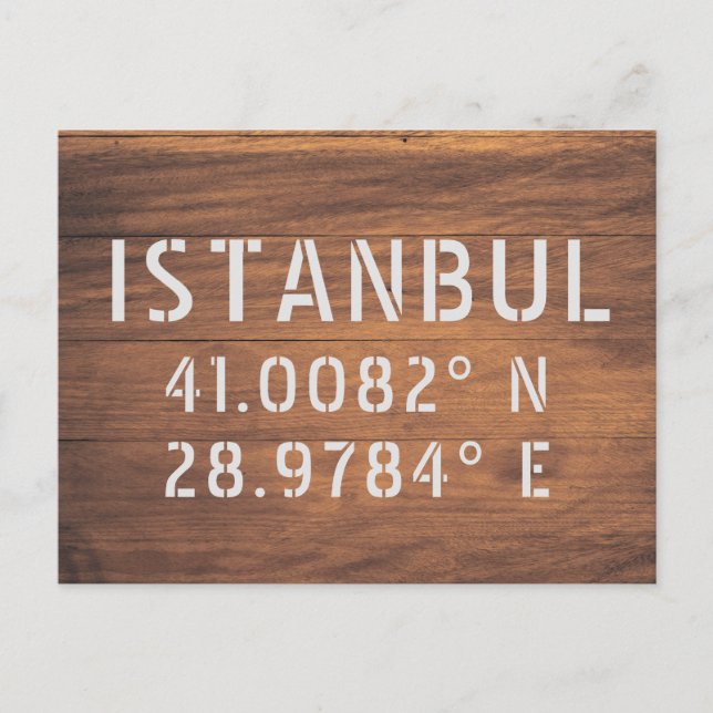 Cartão Postal Istambul Latitude & Longitude Dark Wood (Frente)