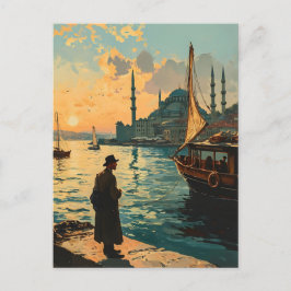 Cartão Postal Istambul: Mesquita Azul e Cartaz Vintage Bósforo
