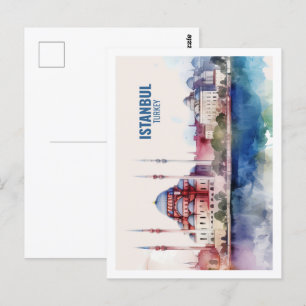 Cartão Postal Istambul Turquia Local De Viagem Famoso Aquarela