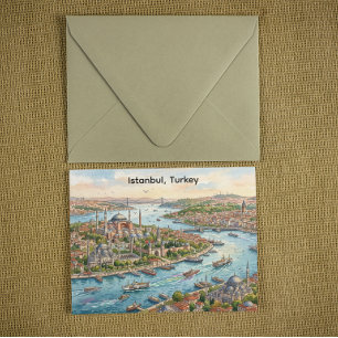 Cartão Postal Istanbul Turquia Hagia Sophia Aquarela 