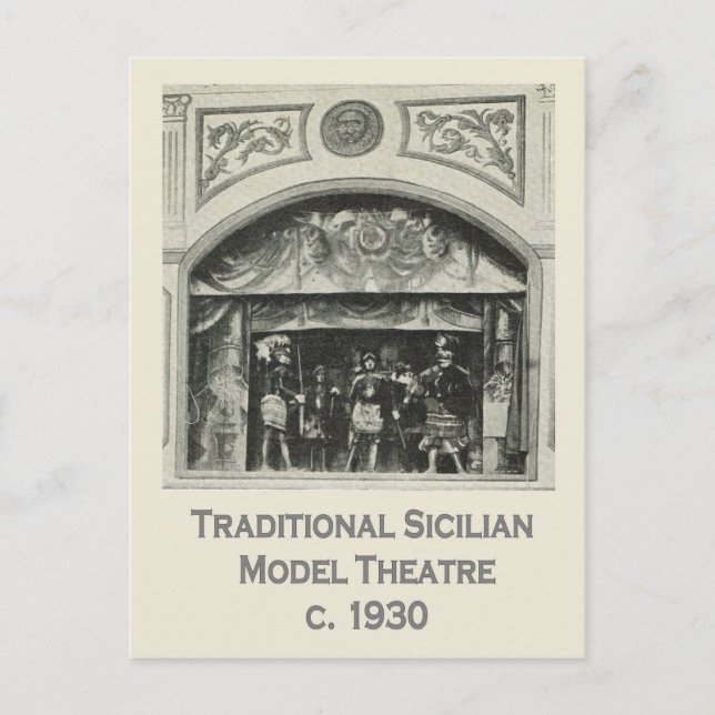 Cartão Postal Itália Antiga, Sicília, Teatro Modelo Tradicional (Frente)