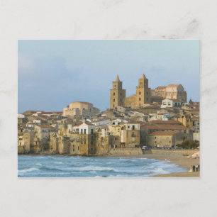 Cartão Postal Itália, Sicília, Cefalù, Vista com Duomo a partir 