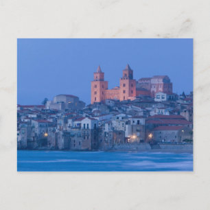 Cartão Postal Itália, Sicília, Cefalù, Vista com Duomo a partir