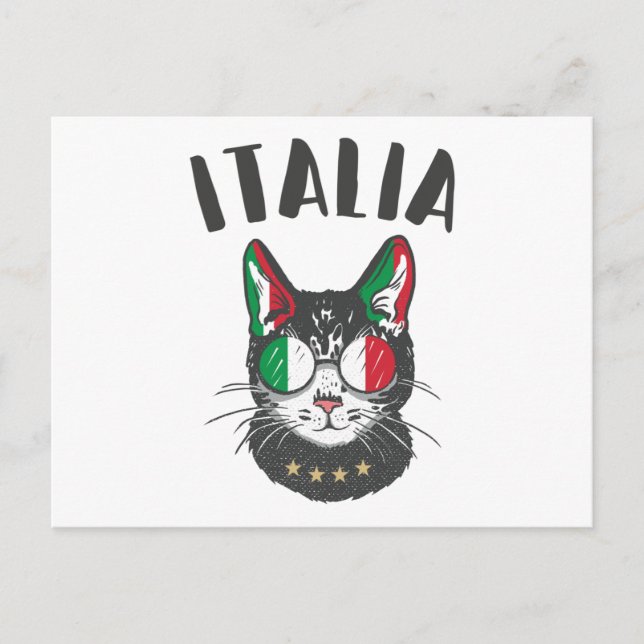 Cartão Postal Itália Soccer Cat Mascot Bandeira italiana (Frente)