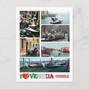 Cartão Postal Itália - Veneza - Gondolas - I Love -