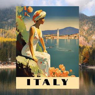 Cartão Postal Itália Viagem Romântica Mediterrâneo Vintage